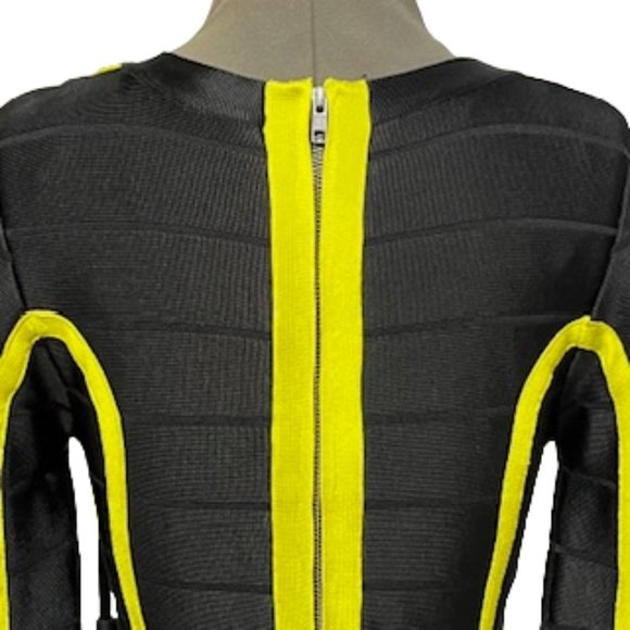 FRENCH CONNECTION Black And Yellow Bandage Midi Dress Size 6 - Picture 8 of 16